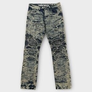 True Rock Jeans Mens 30 Drexler-08 Distressed Bleach Wash Rip Y2K Grunge Skinny